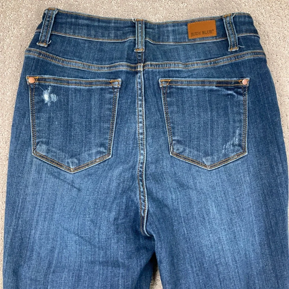 Judy Blue LA Jeans Women 7/28 Blue JB82202MD Skinny Fit Distressed Raw Hem Denim